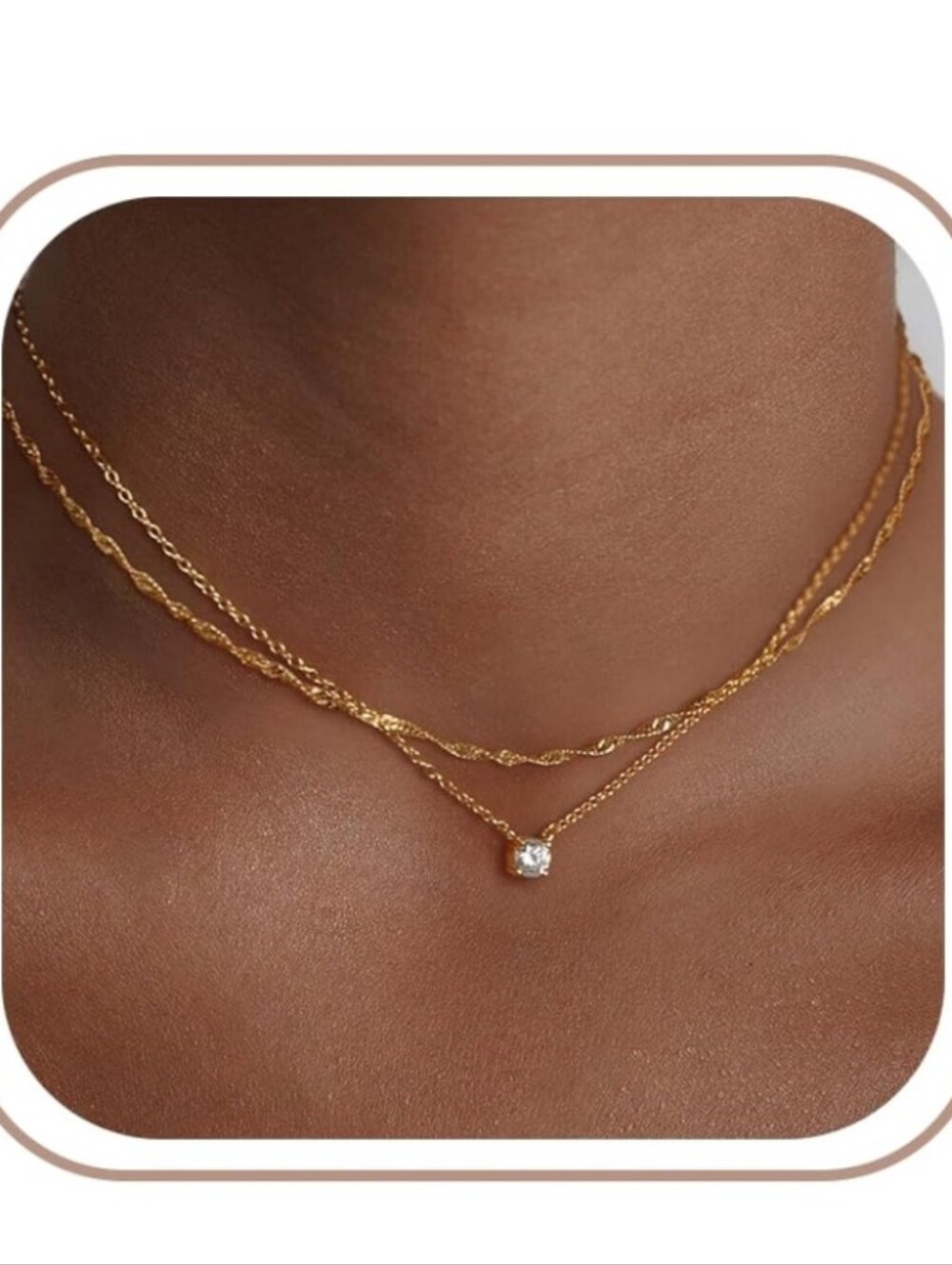 Gold Layered Necklace with Pendant - Women Jewelry